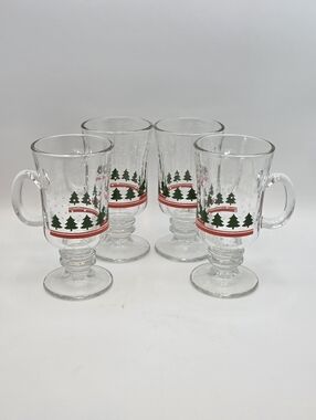 Vintage Christmas Footed Irish Coffee Mugs
